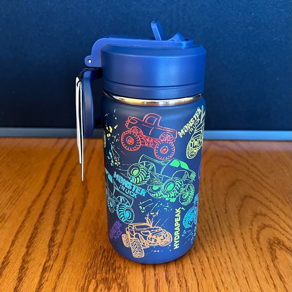 14 oz Hydrapeak Navy Monster Trucks Water Bottle